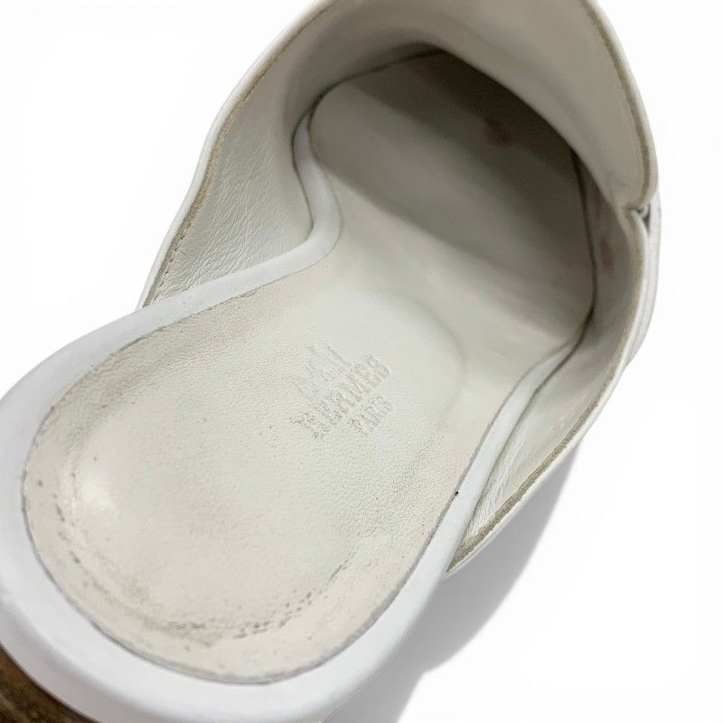 Hermes Oz Sandals Shoes Leather White Gold Mules Kelly Slippers — view 7