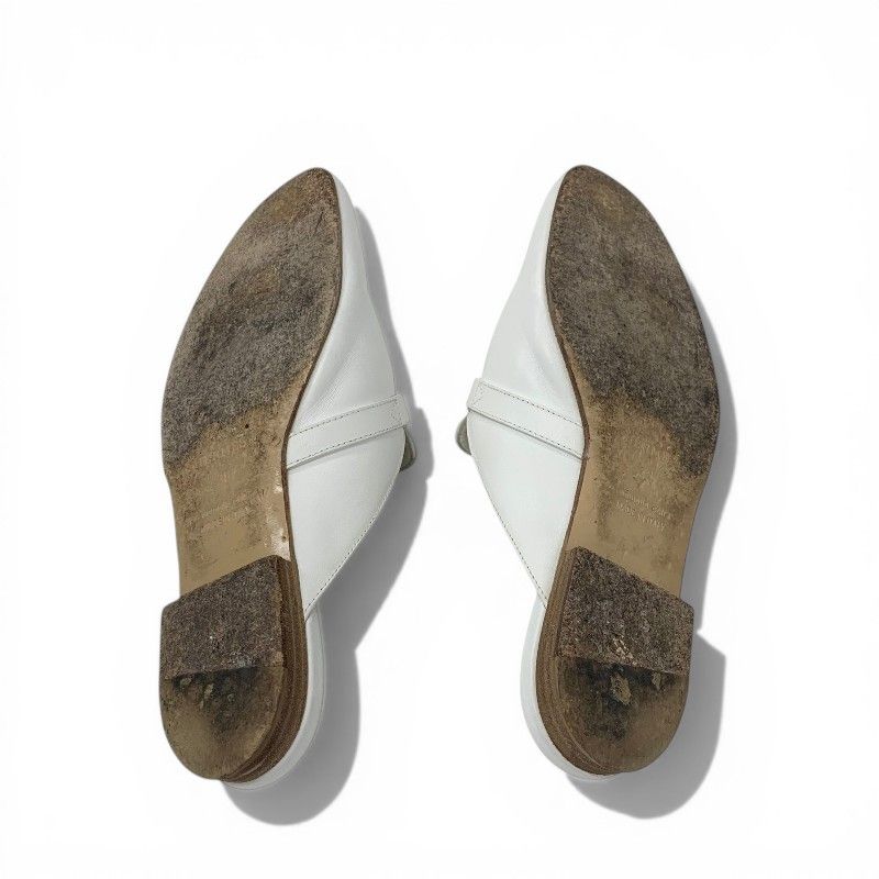 Hermes Oz Sandals Shoes Leather White Gold Mules Kelly Slippers — view 6
