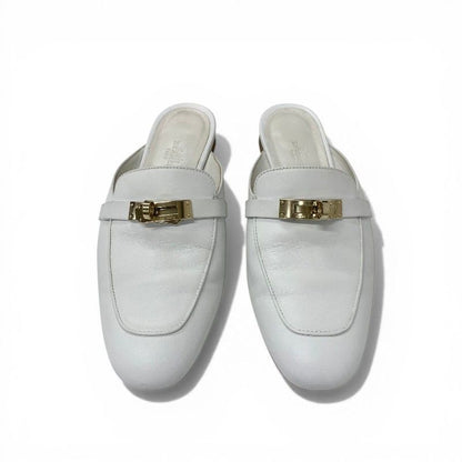 Hermes Oz Sandals Shoes Leather White Gold Mules Kelly Slippers — view 2