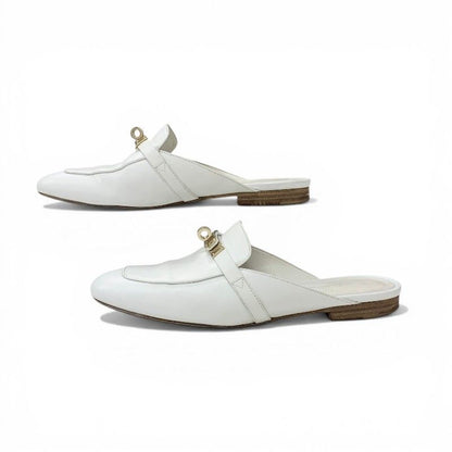 Hermes Oz Sandals Shoes Leather White Gold Mules Kelly Slippers — view 3