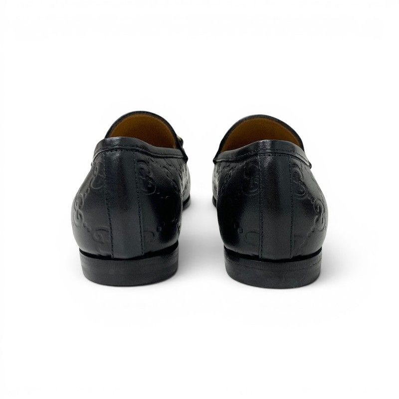 Gucci Loafers Leather Shoes Black Gold Horsebit Logo — view 5