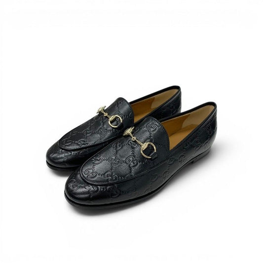 Gucci Loafers Leather Shoes Black Gold Horsebit Logo