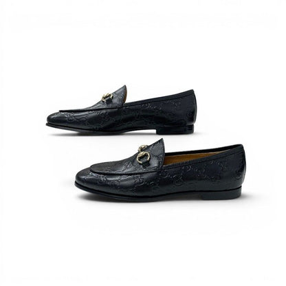 Gucci Loafers Leather Shoes Black Gold Horsebit Logo — view 3
