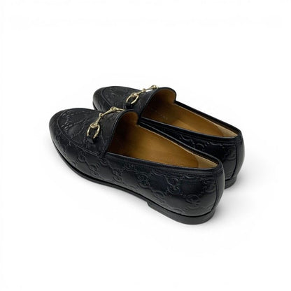 Gucci Loafers Leather Shoes Black Gold Horsebit Logo — view 4