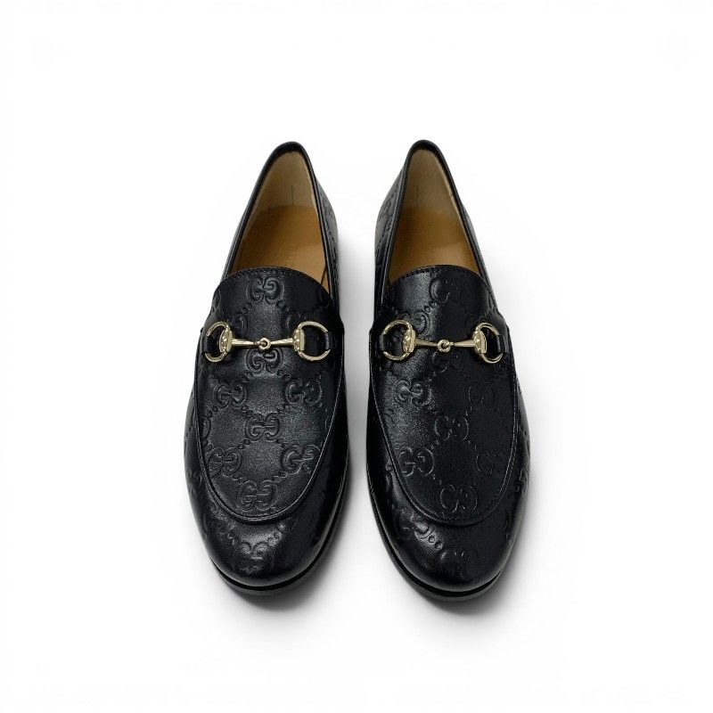 Gucci Loafers Leather Shoes Black Gold Horsebit Logo — view 2