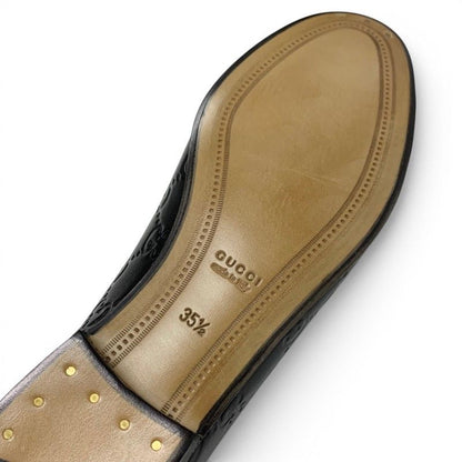Gucci Loafers Leather Shoes Black Gold Horsebit Logo — view 8