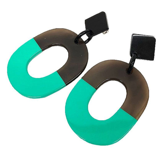 Hermes Earrings Isthme Buffalo Horn Lacquer Green Brown