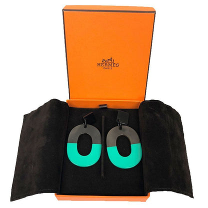 Hermes Earrings Isthme Buffalo Horn Lacquer Green Brown — view 2