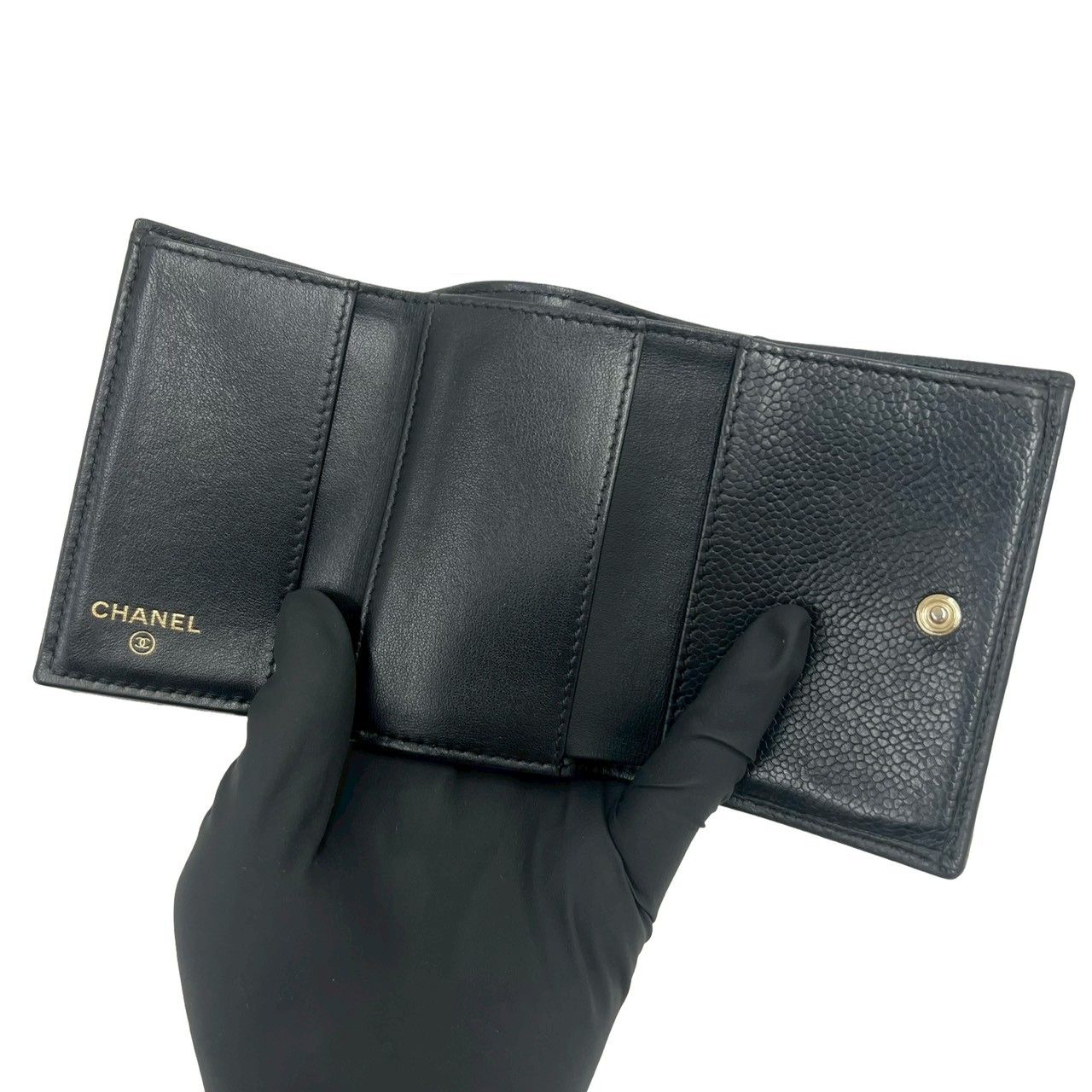 Chanel Card with Caviar Leather Trifold Wallet Black — view 7