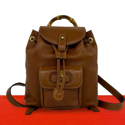 Gucci Vintage Bamb Leather Mini Backpack Brown