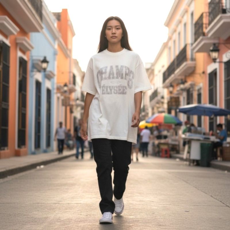Balenciaga Oversize T-Shirt Champs Elysees 2 Short Sleeve Cotton White