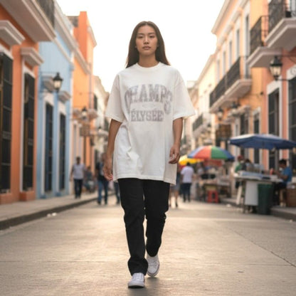 Balenciaga Oversize T-Shirt Champs Elysees 2 Short Sleeve Cotton White