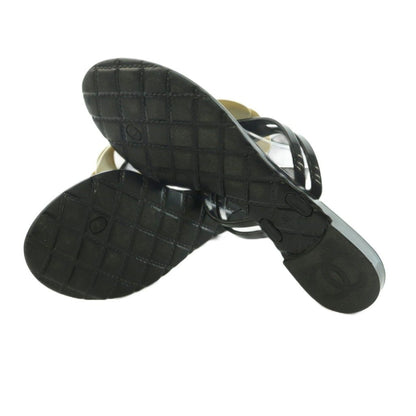 Chanel Camellia Thong Sandals 36 Black — view 6