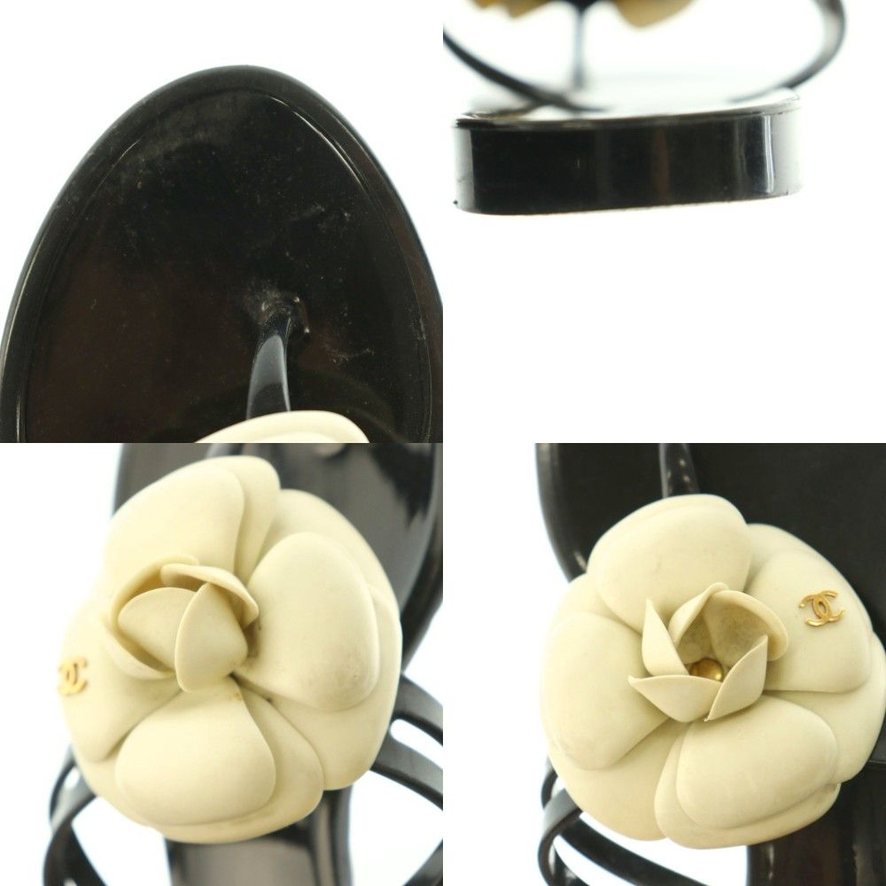 Chanel Camellia Thong Sandals 36 Black — view 9