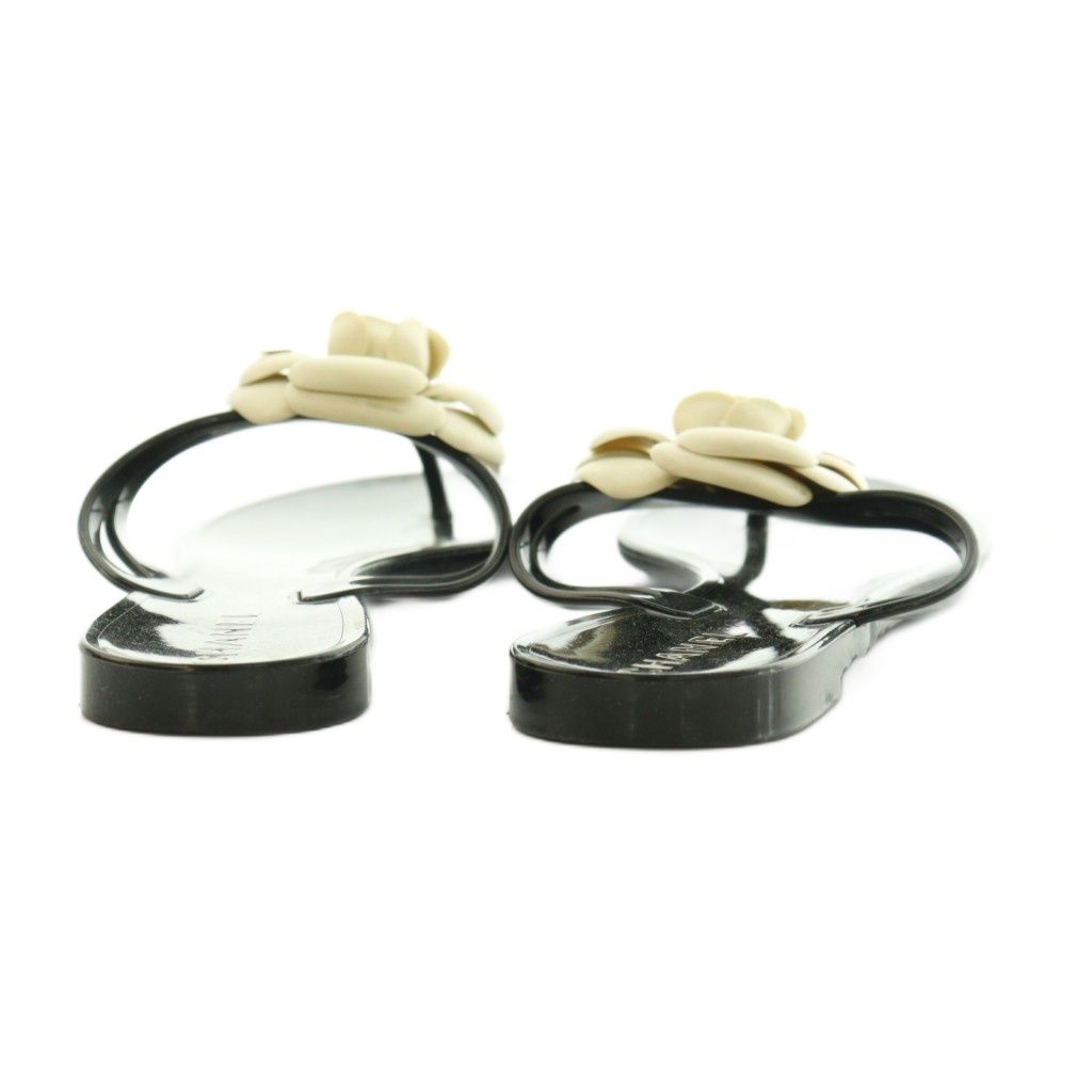 Chanel Camellia Thong Sandals 36 Black — view 5
