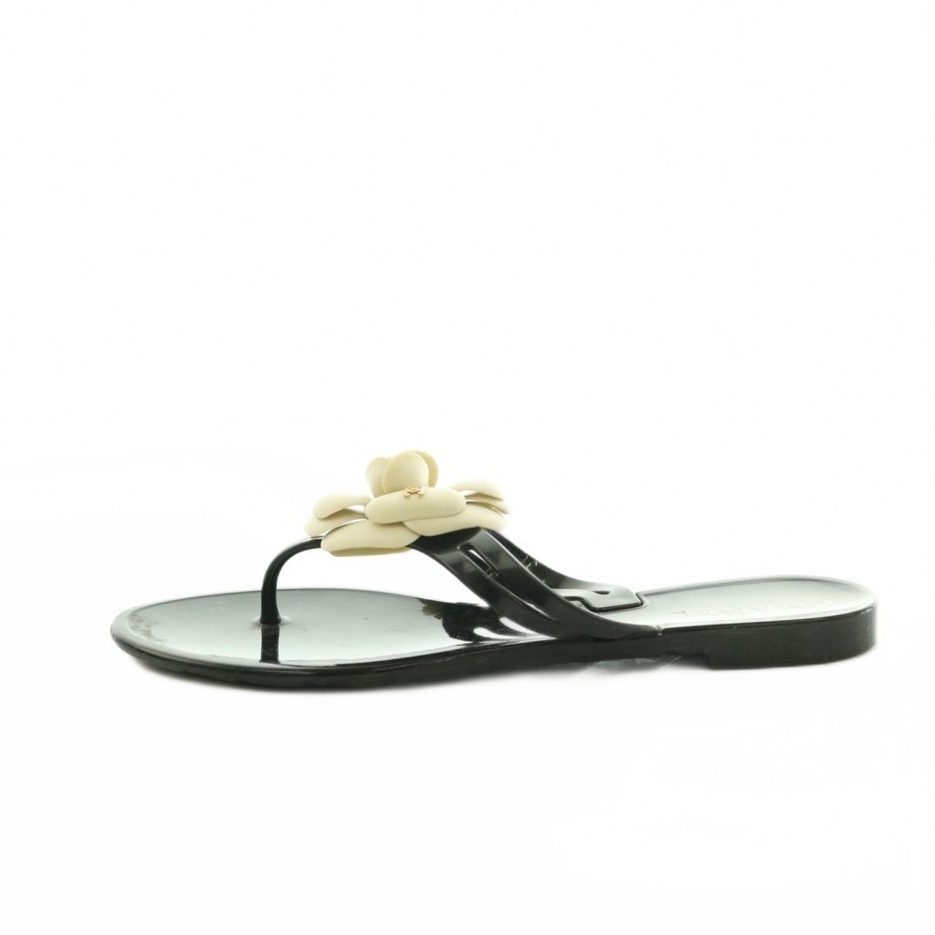 Chanel Camellia Thong Sandals 36 Black — view 2
