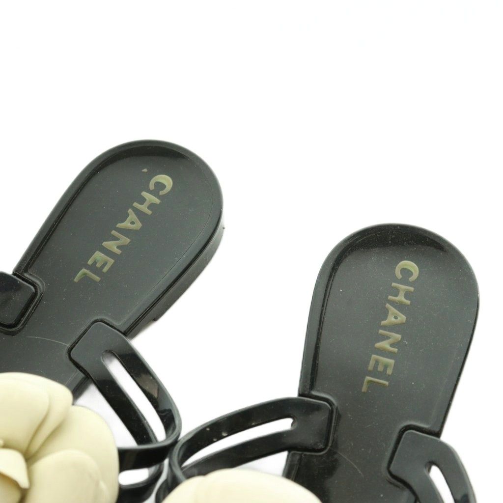 Chanel Camellia Thong Sandals 36 Black — view 4