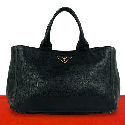 Prada Canapa Leather Boston Bag Tote Black