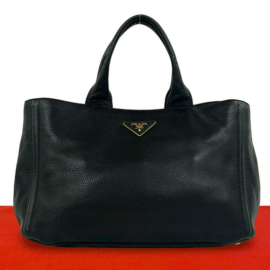 Prada Canapa Leather Boston Bag Tote Black