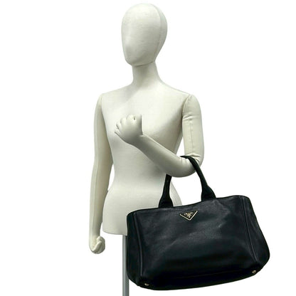 Prada Canapa Leather Boston Bag Tote Black — view 2