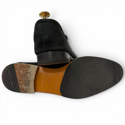Hermes Moccasins Paris Suede Leather Logo Loafers Flat Shoes Black — view 4