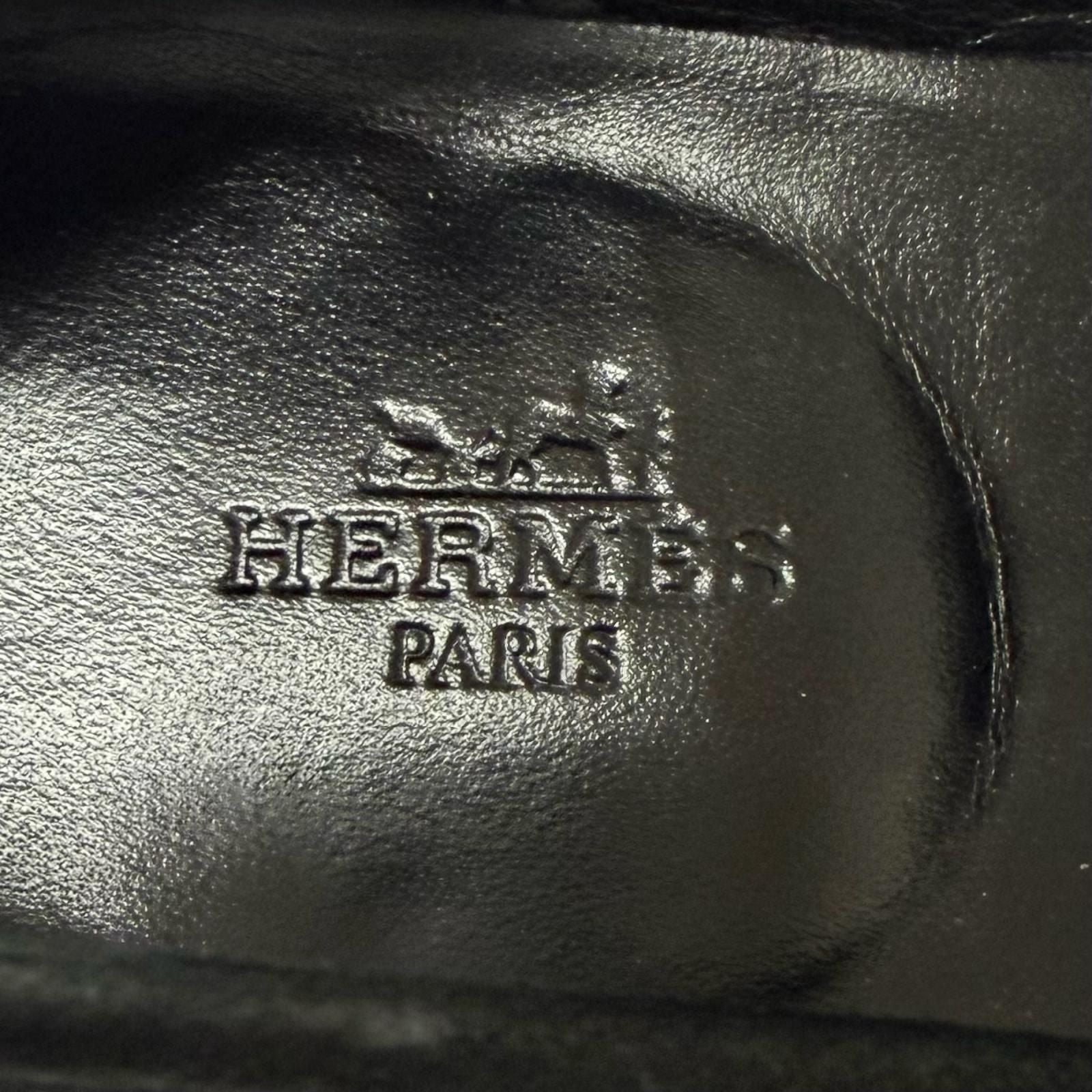 Hermes Moccasins Paris Suede Leather Logo Loafers Flat Shoes Black — view 7