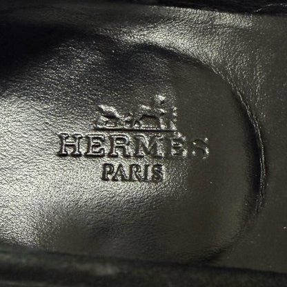 Hermes Moccasins Paris Suede Leather Logo Loafers Flat Shoes Black — view 7