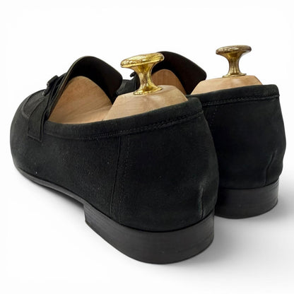 Hermes Moccasins Paris Suede Leather Logo Loafers Flat Shoes Black — view 5