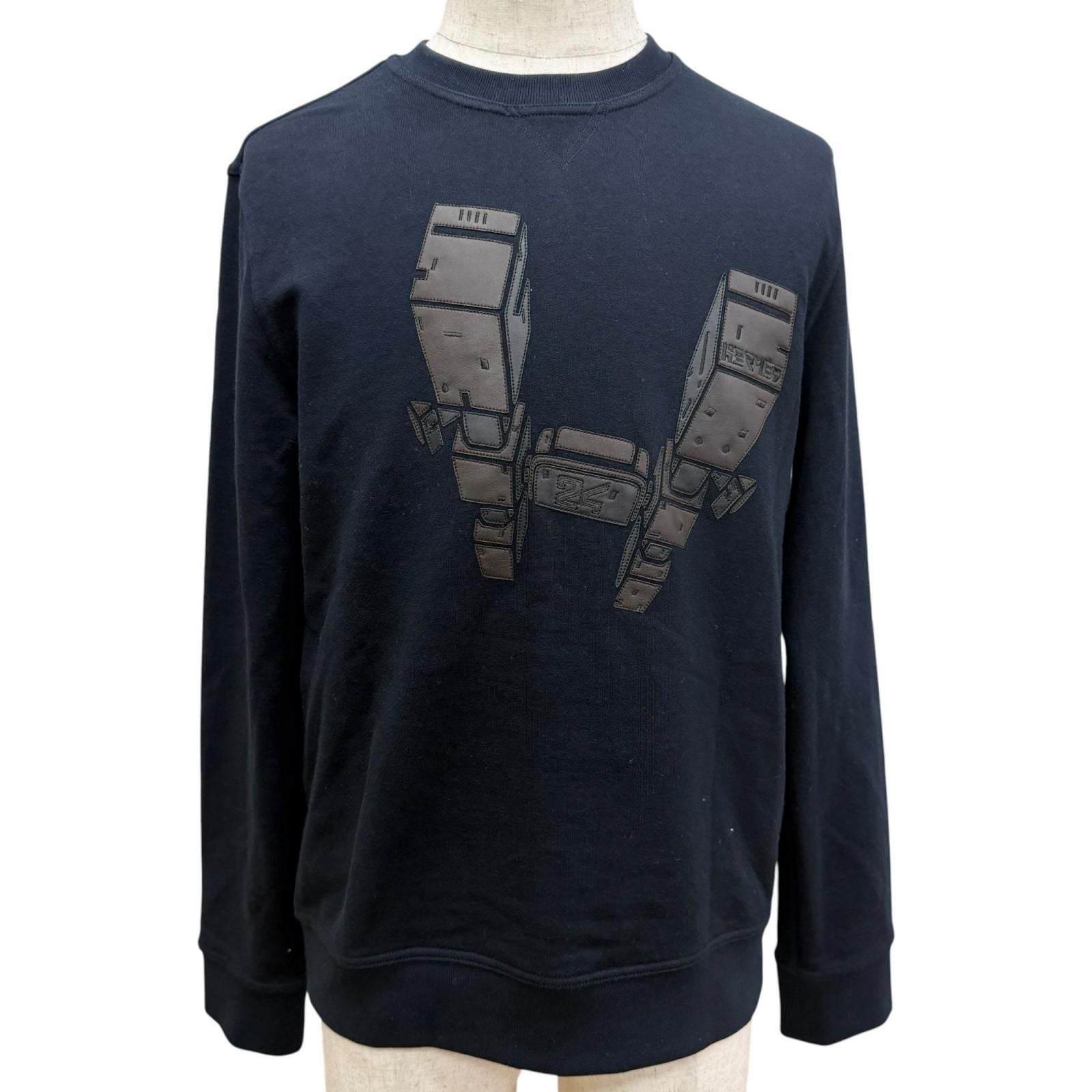 Hermes Odyssey Motif Lambskin Patch Sweatshirt Shirt Navy XS
