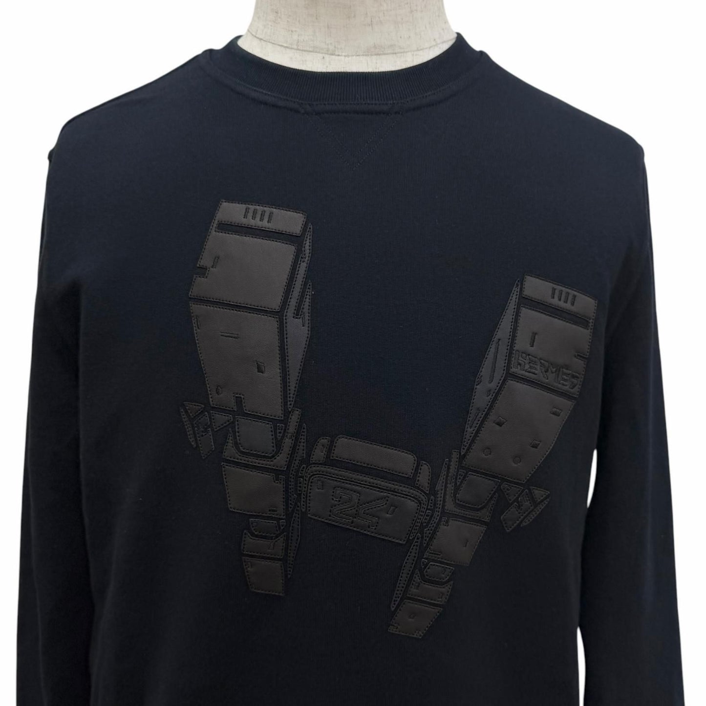 Hermes Odyssey Motif Lambskin Patch Sweatshirt Shirt Navy XS — view 2