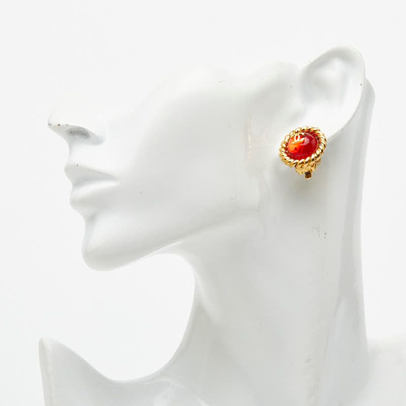 Chanel CC Logo Gripoix Earrings Gold Red Plated Glass — view 6