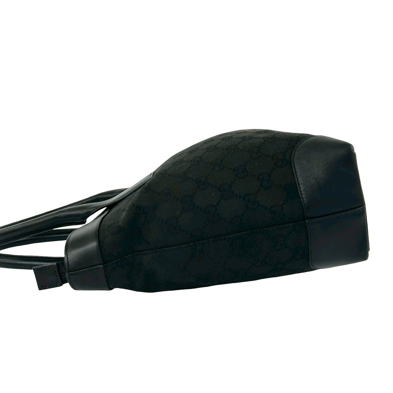 Gucci GG Pattern Canvas Leather Tote Boston Bag Black — view 5