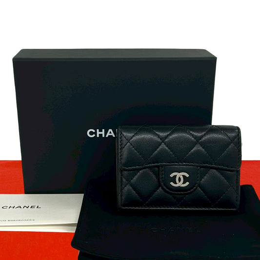 Chanel Box Number 28 Quilted CC Logo Lambskin Leather Trifold Wallet Black