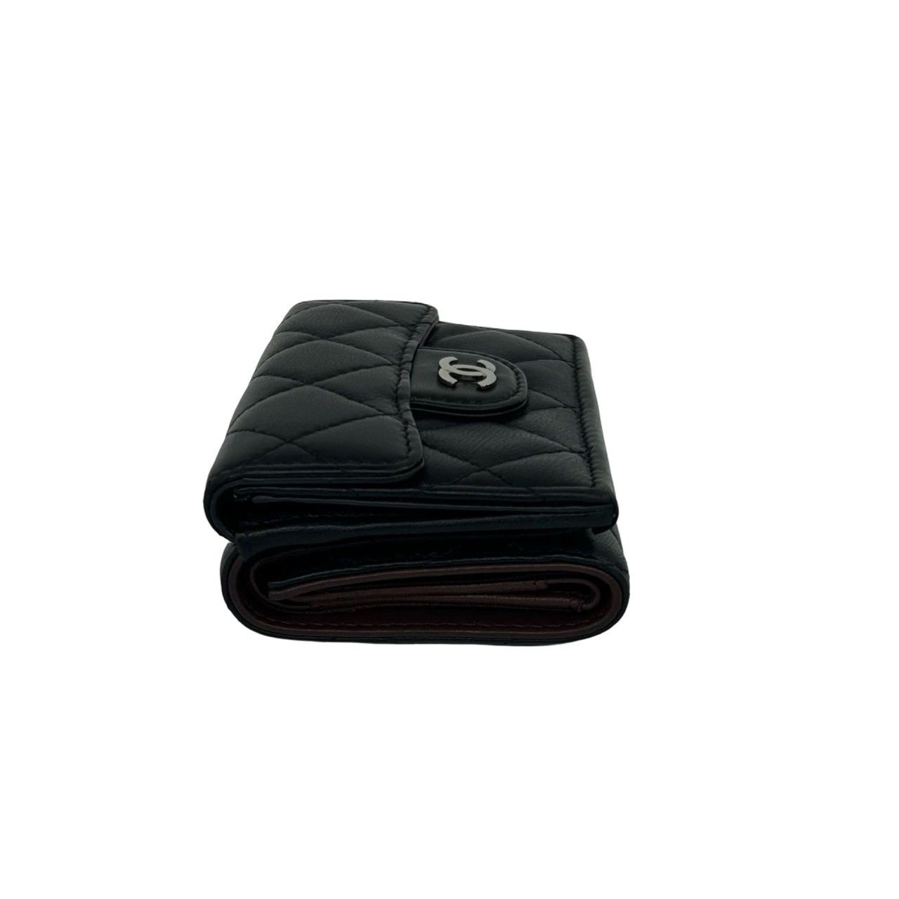 Chanel Box Number 28 Quilted CC Logo Lambskin Leather Trifold Wallet Black — view 4
