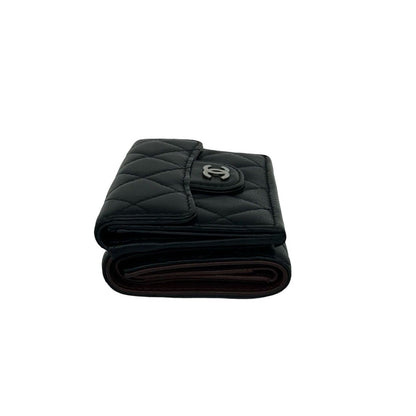 Chanel Box Number 28 Quilted CC Logo Lambskin Leather Trifold Wallet Black — view 4