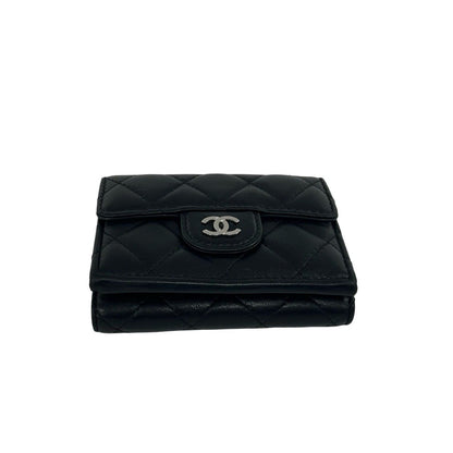 Chanel Box Number 28 Quilted CC Logo Lambskin Leather Trifold Wallet Black — view 6