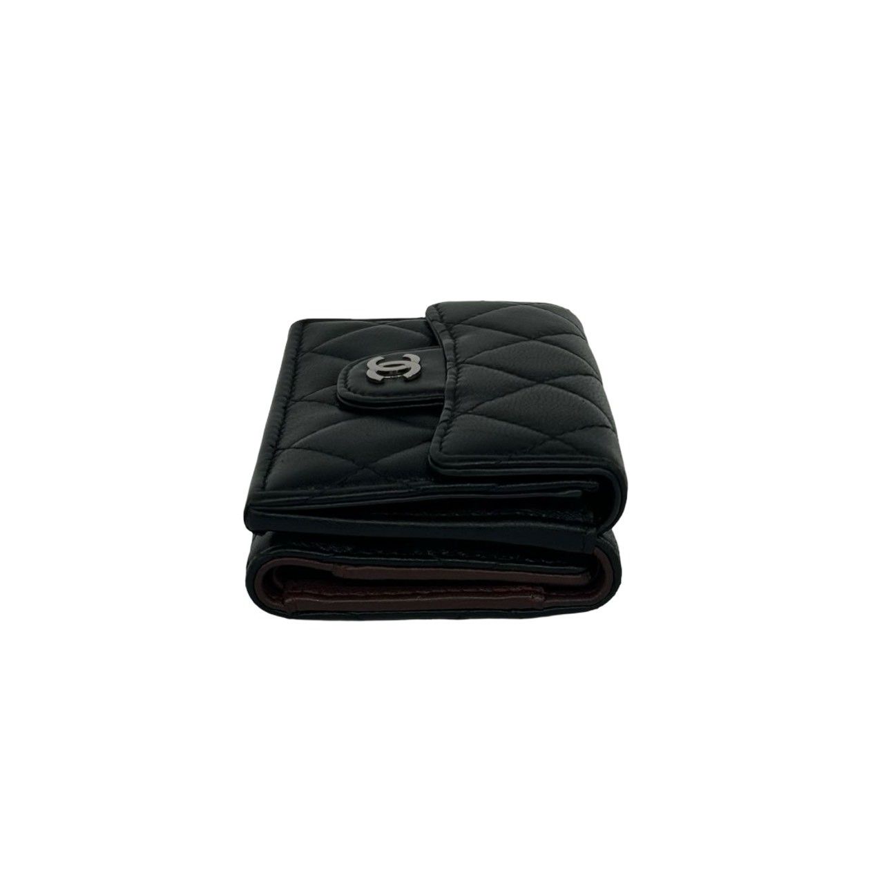 Chanel Box Number 28 Quilted CC Logo Lambskin Leather Trifold Wallet Black — view 5