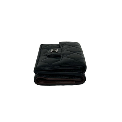 Chanel Box Number 28 Quilted CC Logo Lambskin Leather Trifold Wallet Black — view 5