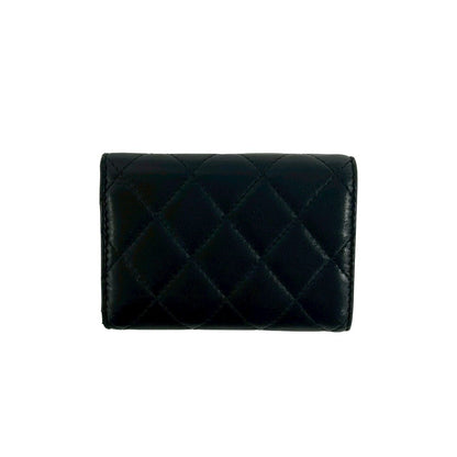 Chanel Box Number 28 Quilted CC Logo Lambskin Leather Trifold Wallet Black — view 2