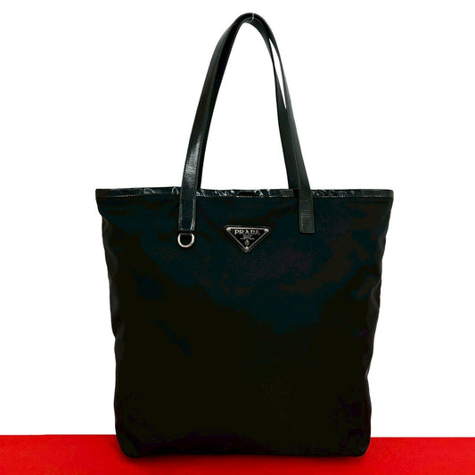 Prada Nylon Leather Tote Business Black