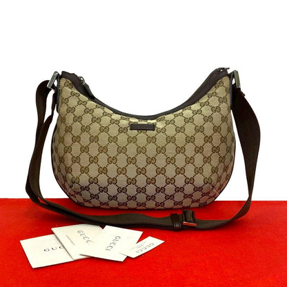 Gucci GG Canvas Logo Shoulder Bag Pochette Crossbody Cross Brown