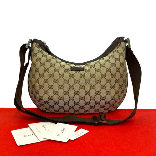 Gucci GG Canvas Logo Shoulder Bag Pochette Crossbody Cross Brown