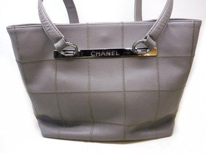 Chanel Choco Bar Stitch Tote Gray Caviar Leather Logo Silver
