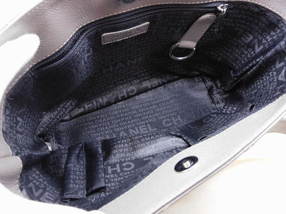 Chanel Choco Bar Stitch Tote Gray Caviar Leather Logo Silver — view 3