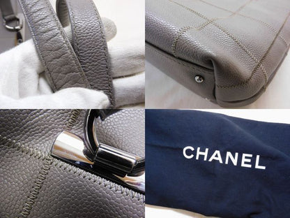Chanel Choco Bar Stitch Tote Gray Caviar Leather Logo Silver — view 5