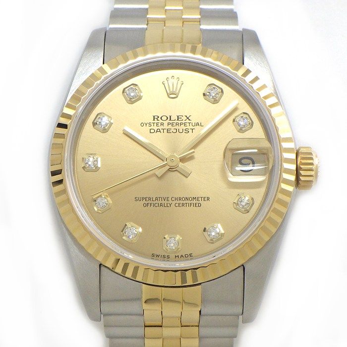 Rolex Watch Datejust Date 10 Point Diamond Index Champagne Gold Dial 18k Yellow
