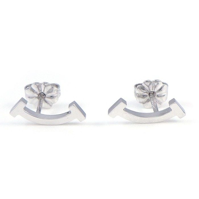 Tiffany & Co Earrings T Smile Mini Micro 18k White Gold