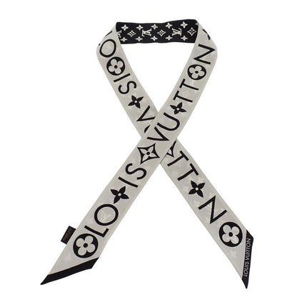 Louis Vuitton Bandeau BB Monogram Infinity Scarf Silk Black Blanc White Monotone — view 5
