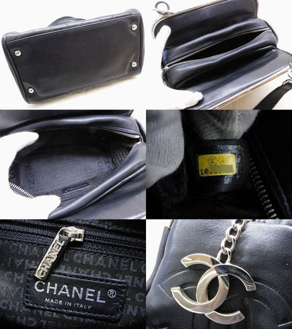 Chanel Handbag Black Silver Lambskin CC Logo — view 4