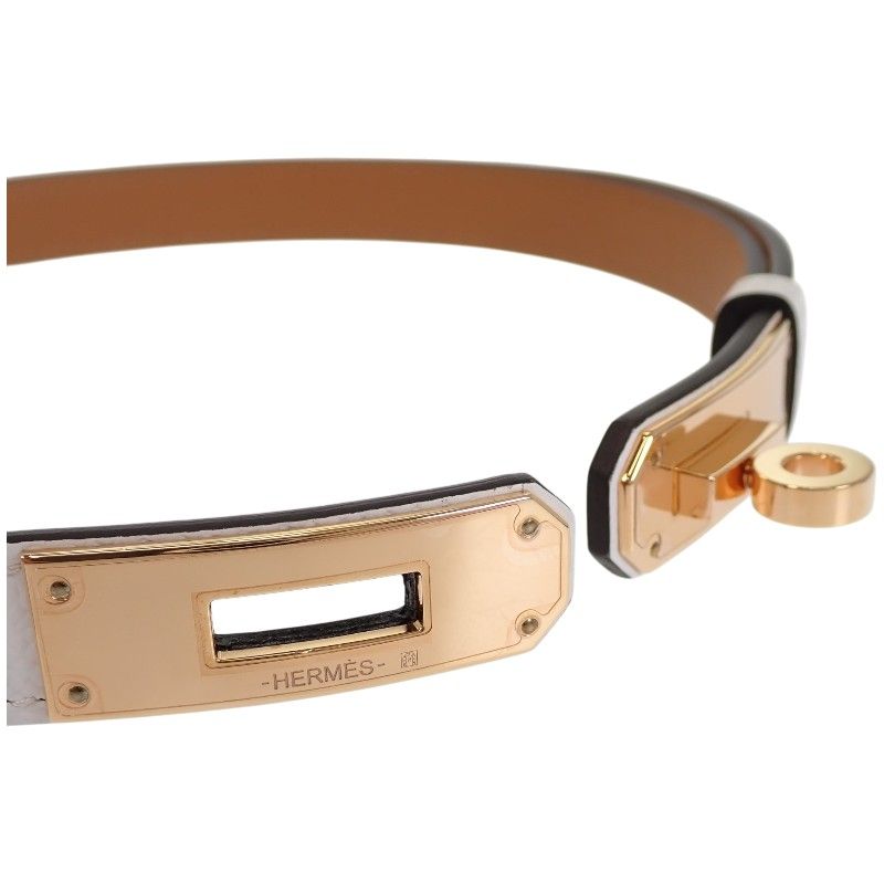 Hermes Kelly 18 Slim Belt Veau Epsom White Pink Gold SA — view 8
